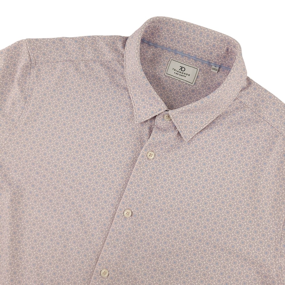 7 Diamonds Shirt Mens XL Pink Geometric Short Sleeve Button Up Stretch Casual